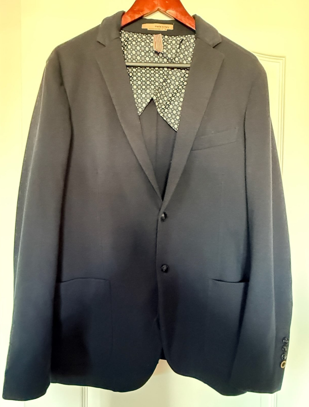 Stone Rose Navy Blazer Sport Coat Size 42 Made in Italy Handmade Floral Lining